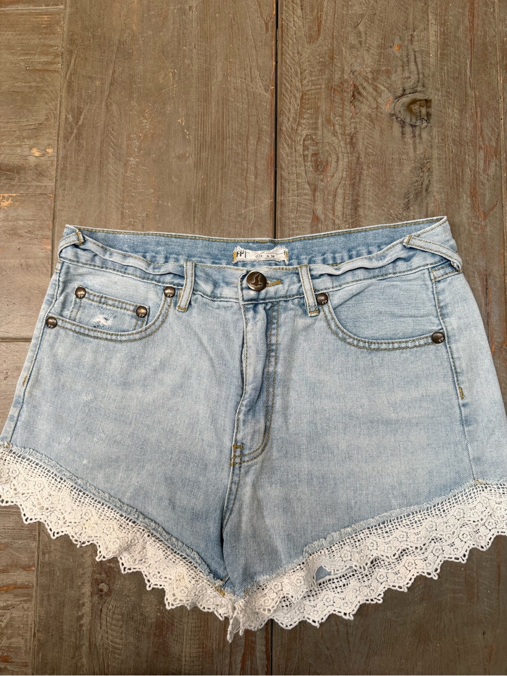 Free People Denim Shorts with Crochet Lace detail